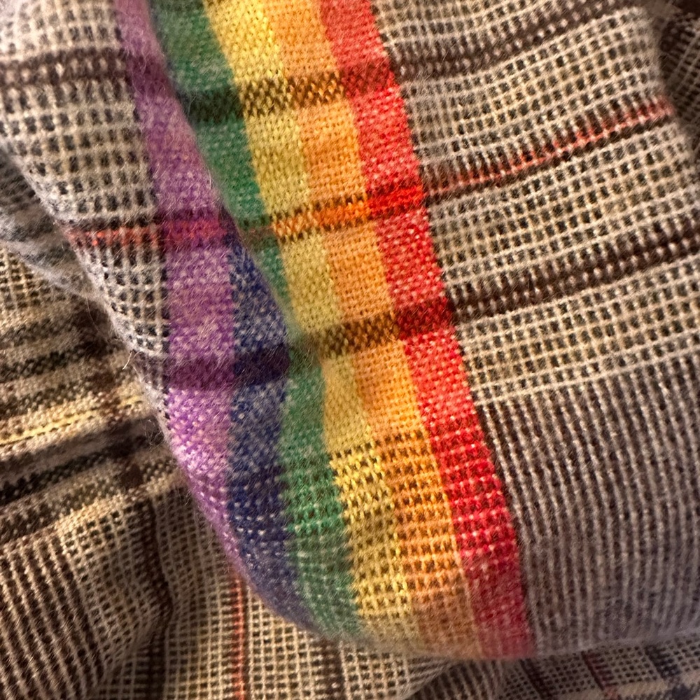 Plaid Scarf with Rainbow Stripe. New no tags. Approx size: 72”x31” - Picture 2 of 2